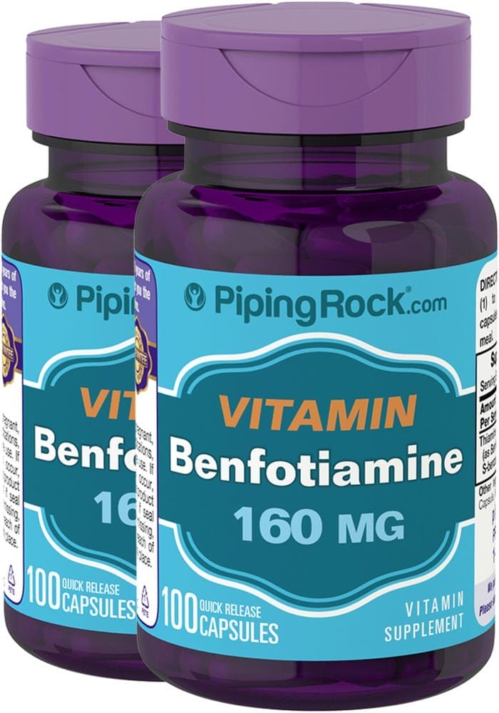 Benfotiamina (vitamina B1 soluble en grasas), 160 mg, 100 Cápsulas de liberación rápida, 2 Botellas/Frascos