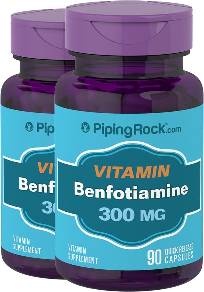 Benfotiamina (vitamina B1 soluble en grasas), 300 mg, 90 Cápsulas de liberación rápida, 2 Botellas/Frascos