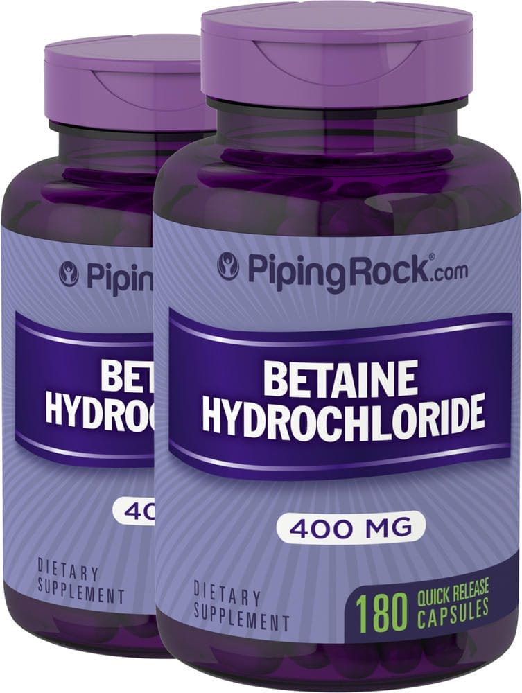 Betaína HCl, 400 mg, 180 Cápsulas de liberación rápida, 2 Botellas/Frascos