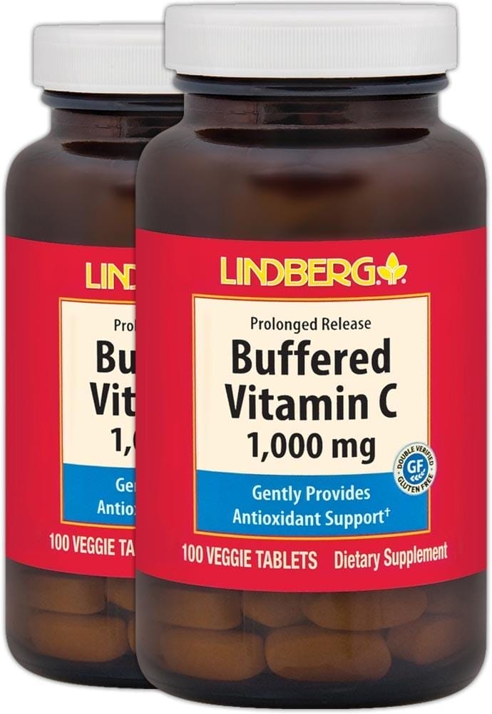 Buffered Vitamin C 1000 mg (Prolonged Release), 100 Tabletas vegetarianas, 2 Botellas/Frascos