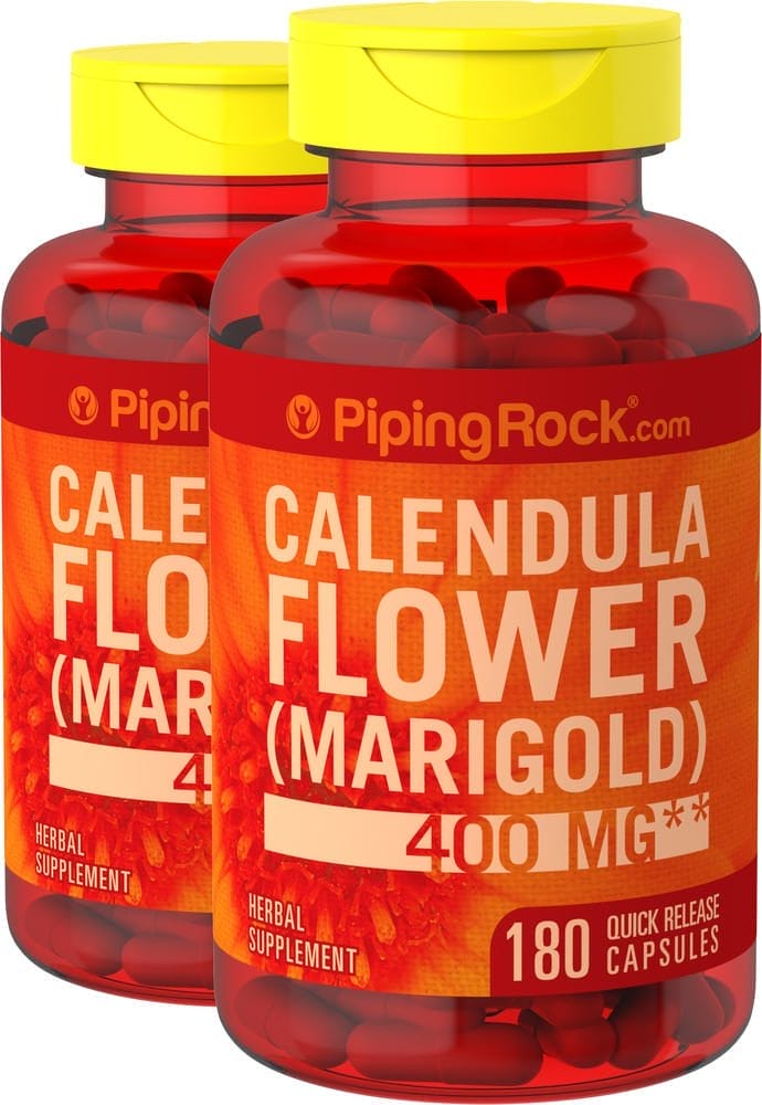 Flor de caléndula (maravilla), 400 mg, 180 Cápsulas de liberación rápida, 2 Botellas/Frascos