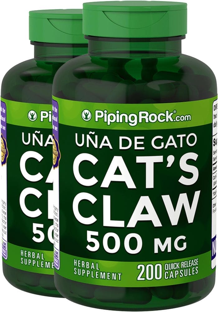 Uña de gato (Una De Gato), 500 mg, 200 Cápsulas de liberación rápida, 2 Botellas/Frascos