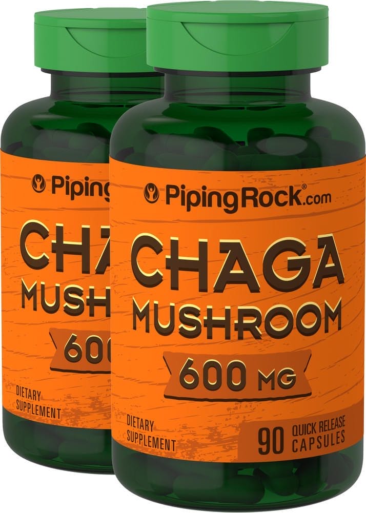 Champiñón chaga , 600 mg, 90 Cápsulas de liberación rápida, 2 Botellas/Frascos