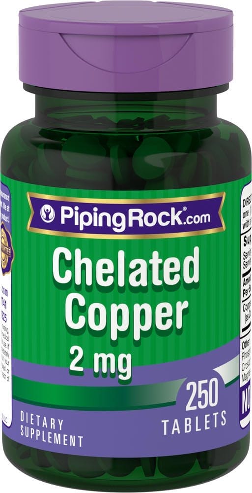 Cobre quelatado (quelato de aminoácidos), 2 mg, 250 Tabletas