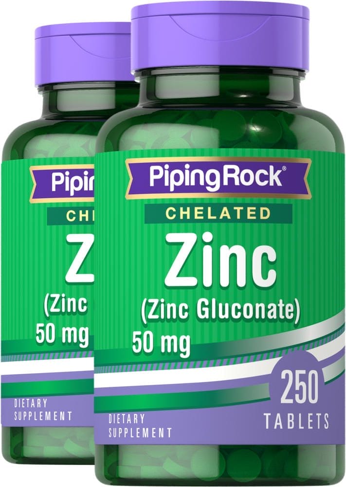Cinc quelado (gluconato), 50 mg, 250 Tabletas, 2 Botellas/Frascos