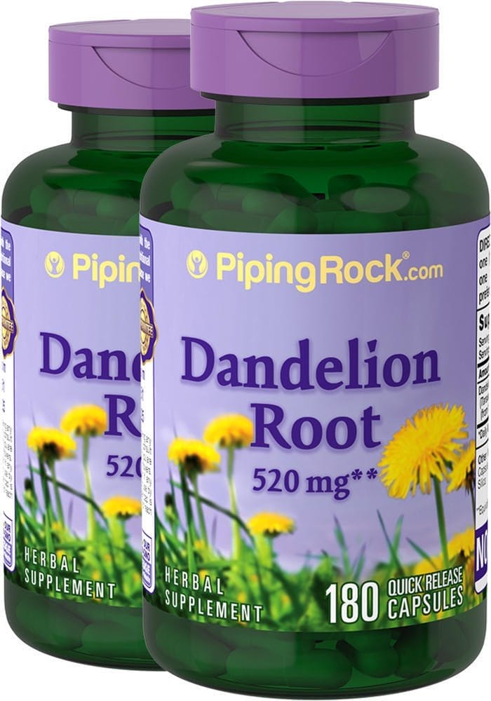 Raíz de diente de león , 520 mg, 180 Cápsulas de liberación rápida, 2 Botellas/Frascos