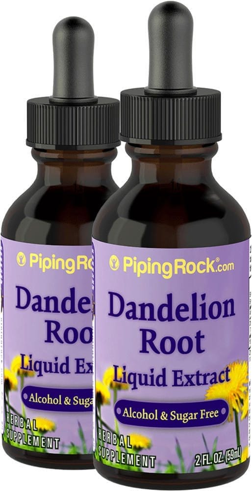 Extracto líquido de raíz de diente de león - Sin alcohol, 2 fl oz (59 mL) Frasco con dosificador, 2 Botellas/Frascos
