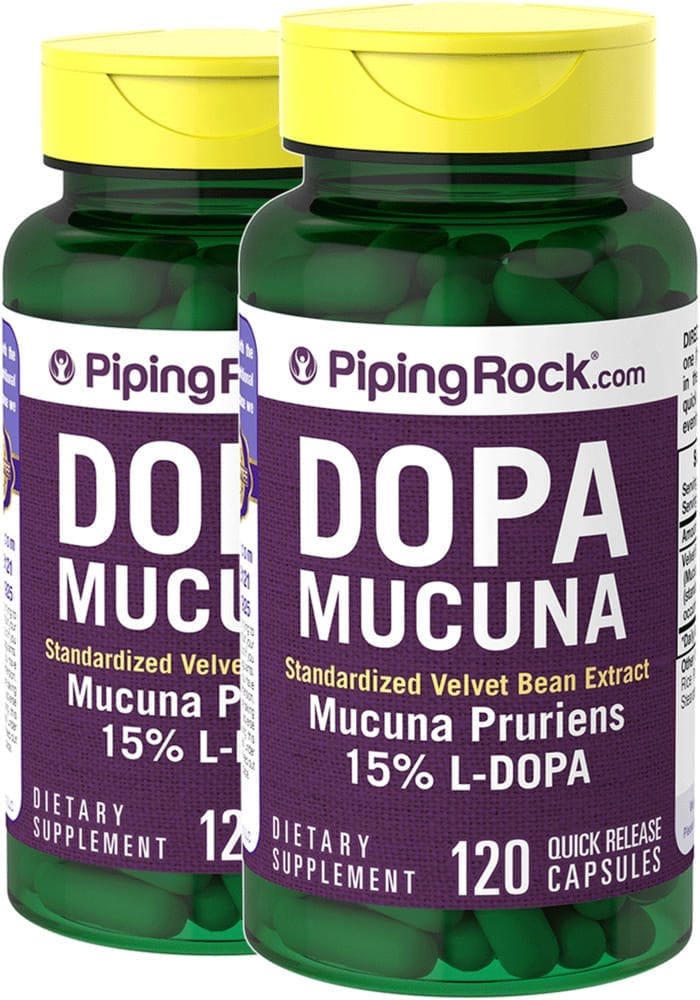 DOPA Mucuna Pruriens - Estandarizado, 350 mg, 120 Cápsulas de liberación rápida, 2 Botellas/Frascos