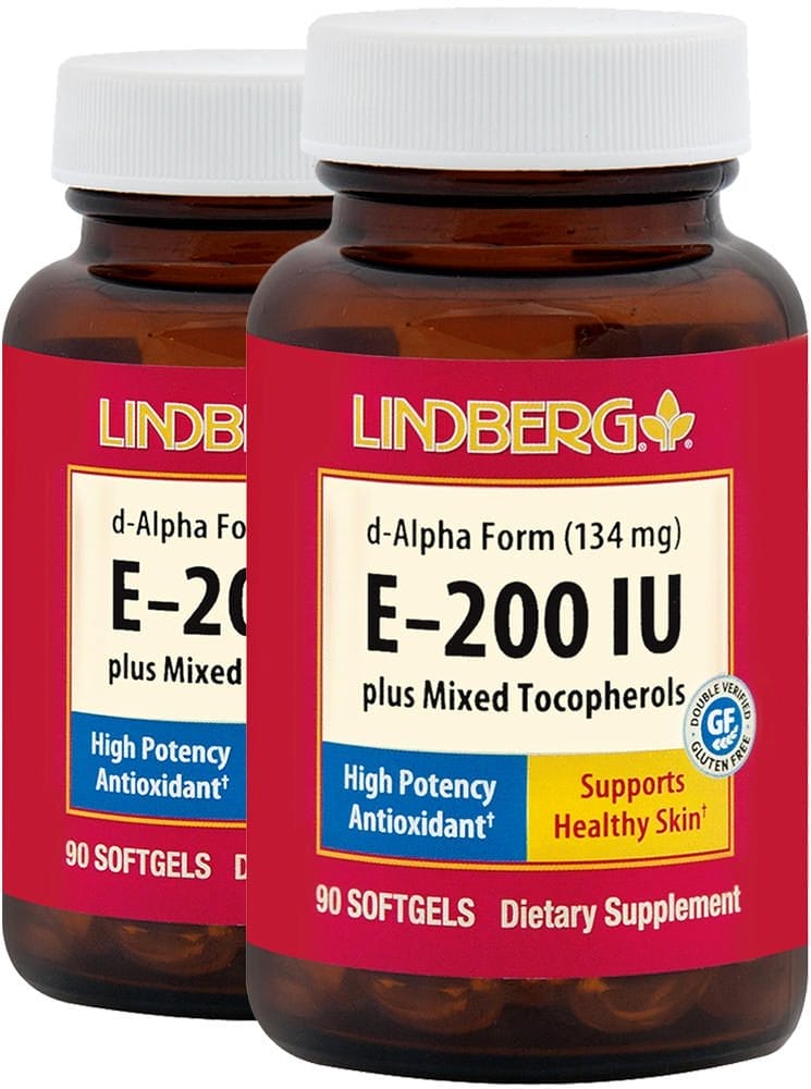 Vitamina E (200 IU) con mezcla de tocoferoles, 90 Perlas, 2 Botellas/Frascos