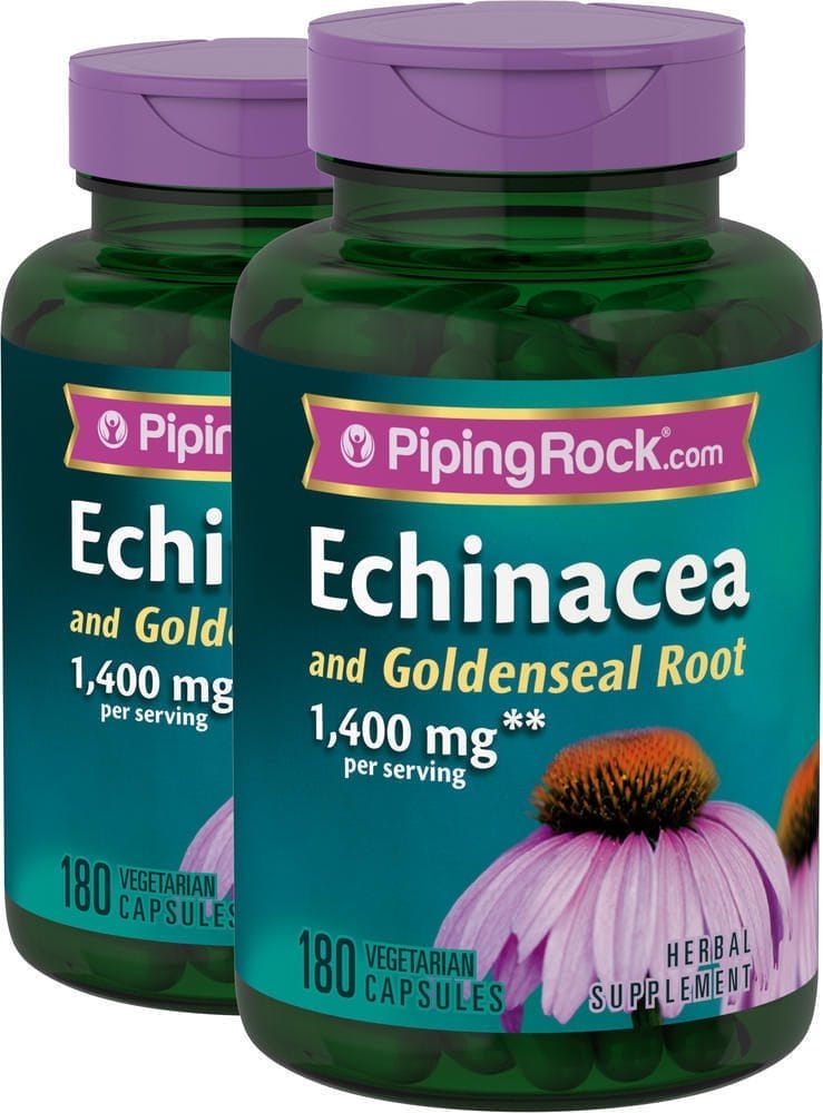 Raíz de echinacea/sello de oro, 1400 mg (por porción), 180 Cápsulas vegetarianas, 2 Botellas/Frascos