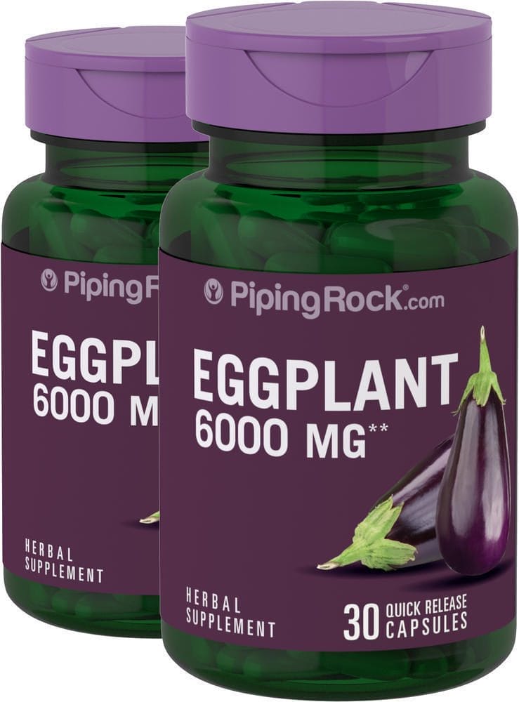 Extracto de berenjena , 6000 mg, 30 Cápsulas de liberación rápida, 2 Botellas/Frascos