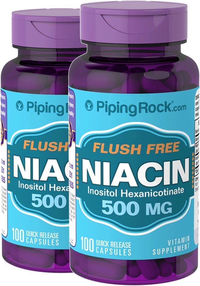 Niacina sin enrojecimiento de la piel , 500 mg, 100 Cápsulas de liberación rápida, 2 Botellas/Frascos