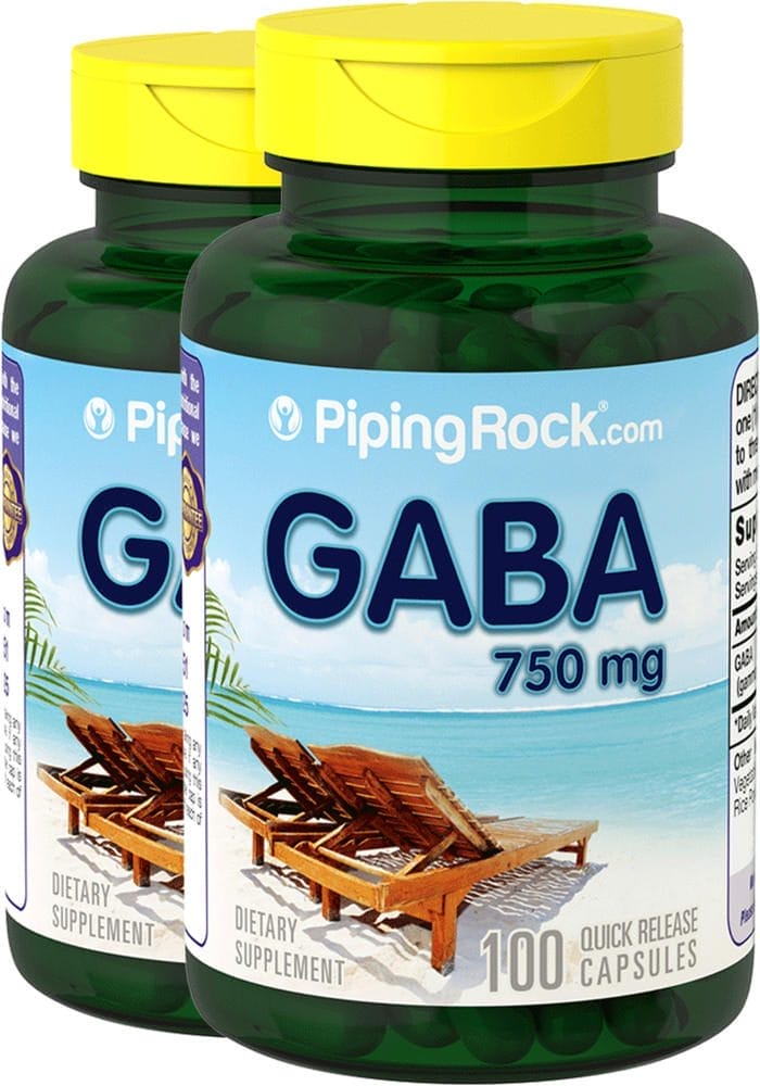 GABA (ácido gama aminobutírico), 750 mg, 100 Cápsulas de liberación rápida, 2 Botellas/Frascos