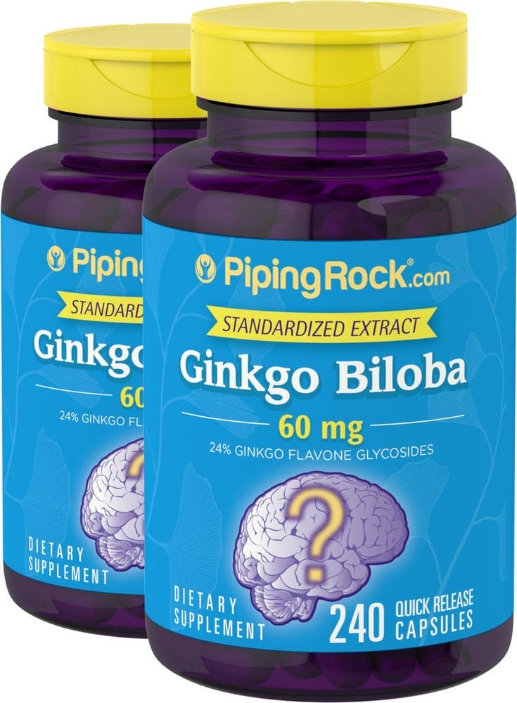 Extracto de Ginkgo Biloba Estandarizado, 60 mg, 240 Cápsulas de liberación rápida, 2 Botellas/Frascos