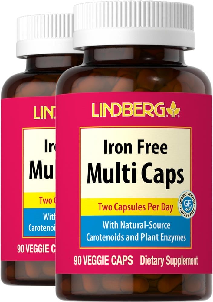 Cápsulas multivitaminas sin hierro, 90 Cápsulas vegetarianas, 2 Botellas/Frascos