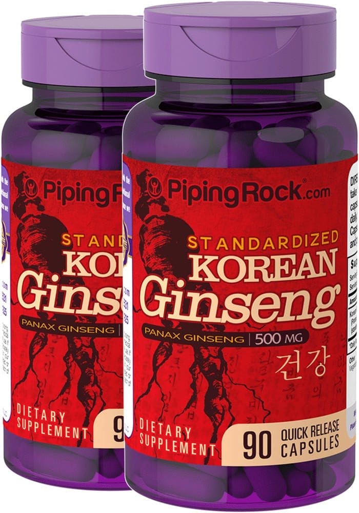 Ginseng coreano (ginseng panax), 500 mg, 90 Cápsulas de liberación rápida, 2 Botellas/Frascos