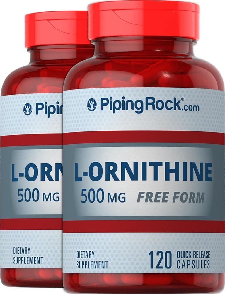 L-Ornithine, 500 mg, 120 Cápsulas de liberación rápida, 2 Botellas/Frascos