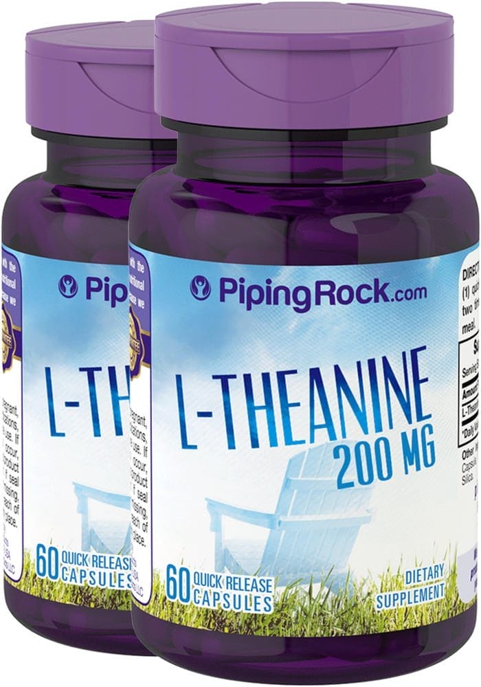 L-Teanina , 200 mg, 60 Cápsulas de liberación rápida, 2 Botellas/Frascos