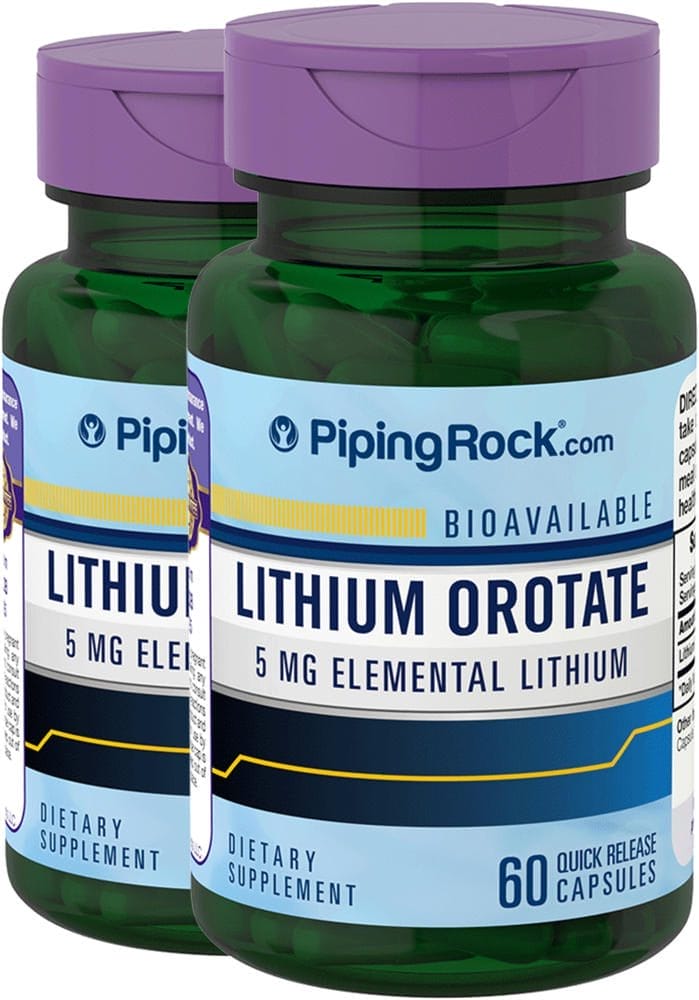 Orato de litio , 5 mg, 60 Cápsulas de liberación rápida, 2 Botellas/Frascos