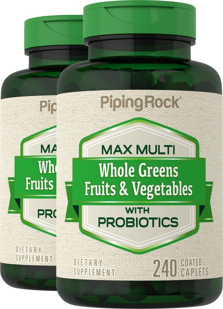 Max Whole Greens/Multialimentos completos, sin hierro, 240 Comprimidos recubiertos, 2 Botellas/Frascos