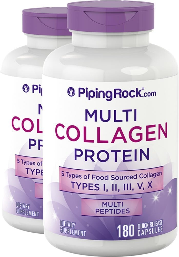 Proteína con varios colágenos (tipos I, II, III, V y X), 2000 mg (por porción), 180 Cápsulas de liberación rápida, 2 Botellas/Frascos
