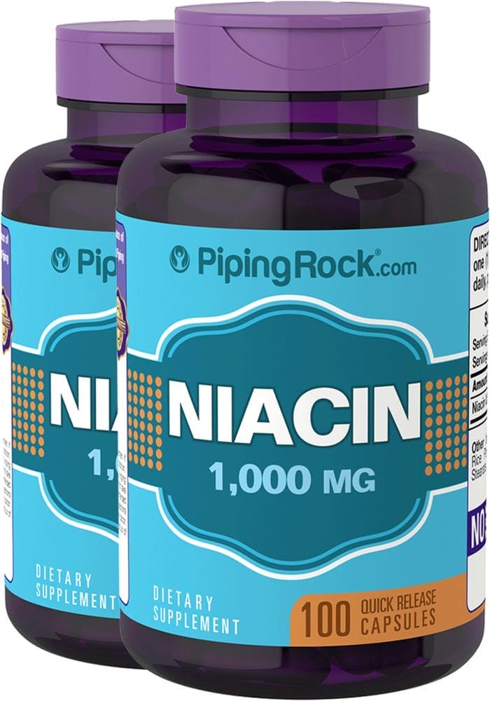 Niacina , 1000 mg, 100 Cápsulas de liberación rápida, 2 Botellas/Frascos