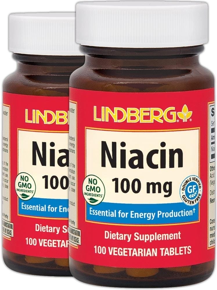 Niacin (B-3), 100 mg, 100 Tabletas vegetarianas, 2 Botellas/Frascos