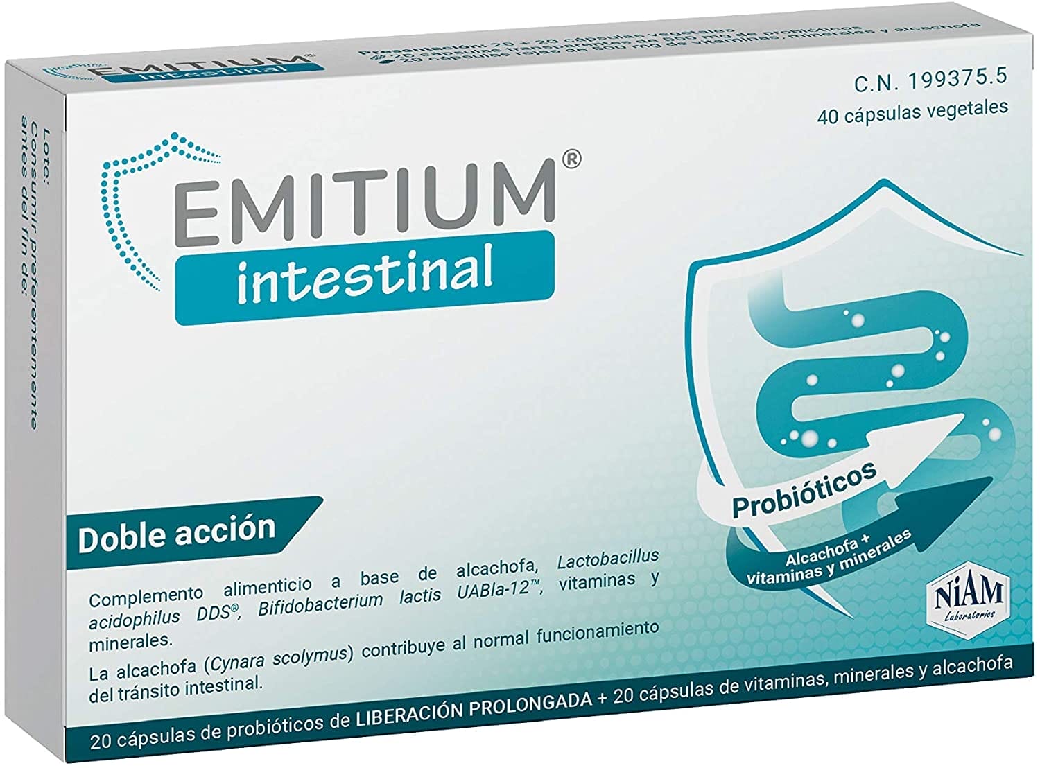 EMITIUM Intestinal, probióticos, vitaminas y minerales, 40 caps