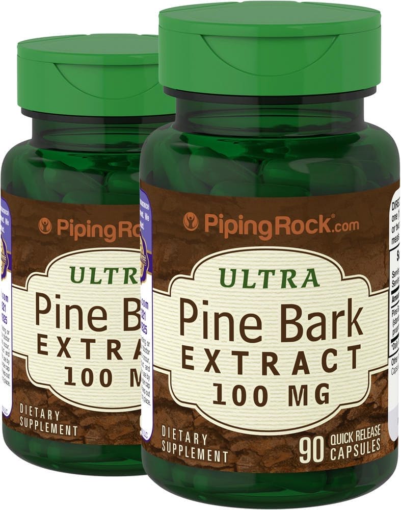 Extracto de corteza de pino , 100 mg, 90 Cápsulas de liberación rápida, 2 Botellas/Frascos