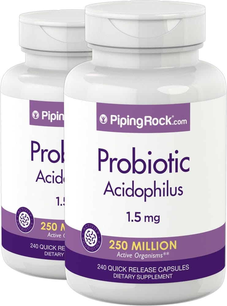 Acidófilos probiótico 250 millones de organismos, 240 Cápsulas de liberación rápida, 2 Botellas/Frascos