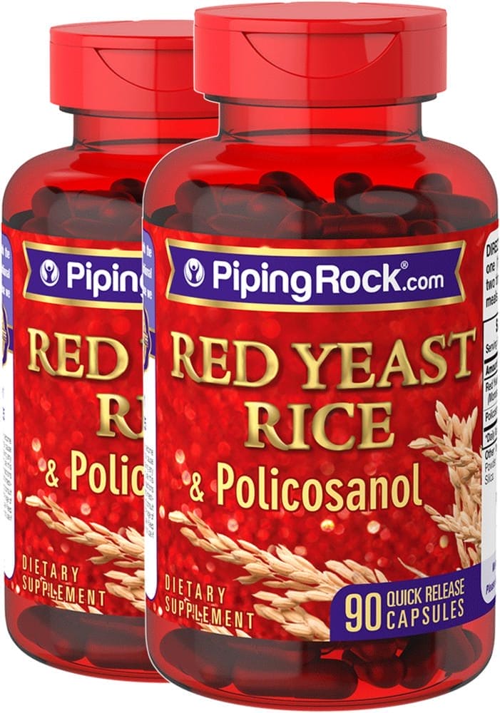 Levadura roja y policosanol, 90 Cápsulas de liberación rápida, 2 Botellas/Frascos