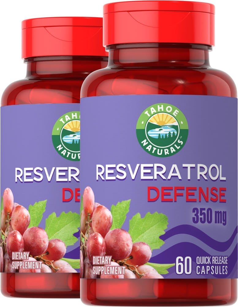 Resveratrol , 350 mg, 60 Cápsulas de liberación rápida, 2 Botellas/Frascos