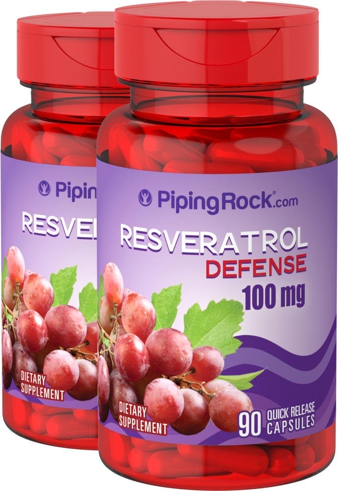 Resveratrol Defense, 100 mg, 90 Cápsulas de liberación rápida, 2 Botellas/Frascos