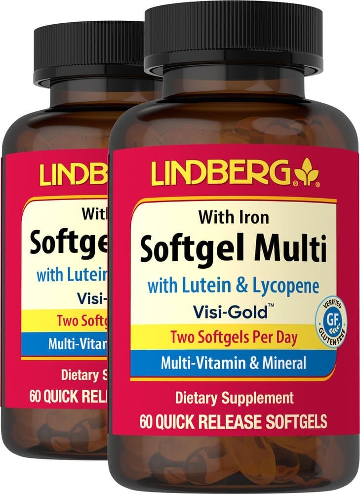 Cápsulas blandas multivitaminas con luteína y licopeno, 60 Perlas, 2 Botellas/Frascos