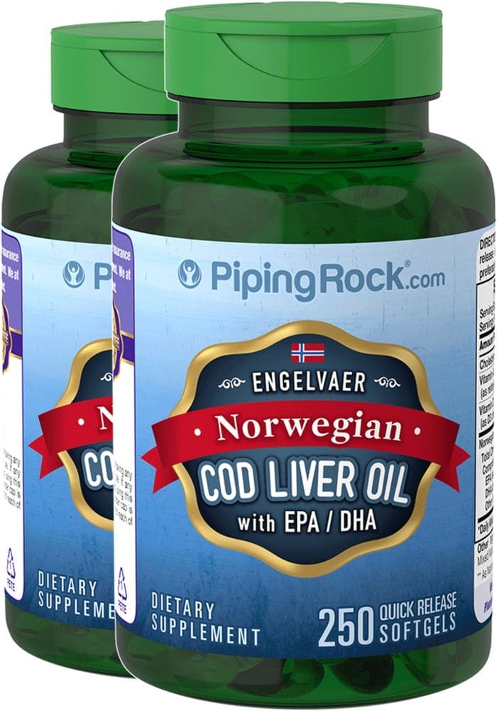 Aceite de hígado de bacalao Supreme Engelvaer noruego, 250 Cápsulas blandas de liberación rápida, 2 Botellas/Frascos