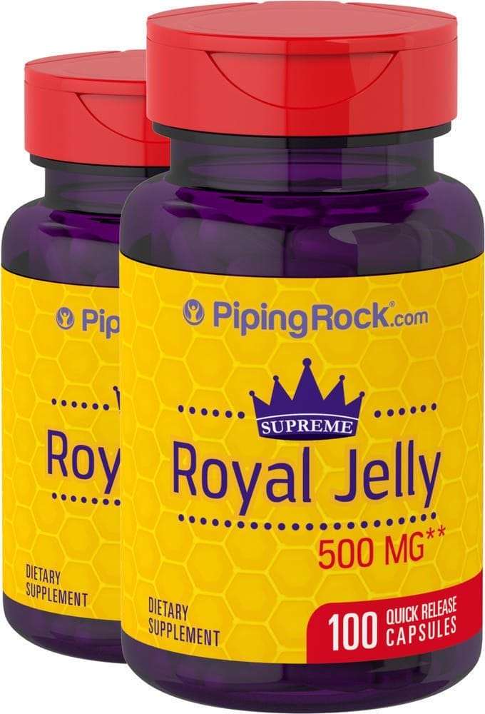 Jalea real de primera calidad , 500 mg, 100 Cápsulas de liberación rápida, 2 Botellas/Frascos