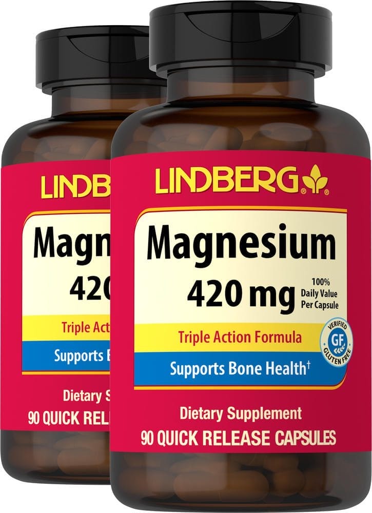 Triple Magnesium, 420 mg, 90 Cápsulas de liberación rápida, 2 Botellas/Frascos