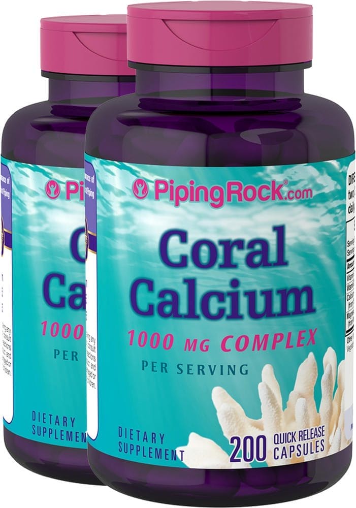 Compuesto de calcio de coral , 1000 mg, 200 Cápsulas de liberación rápida, 2 Botellas/Frascos