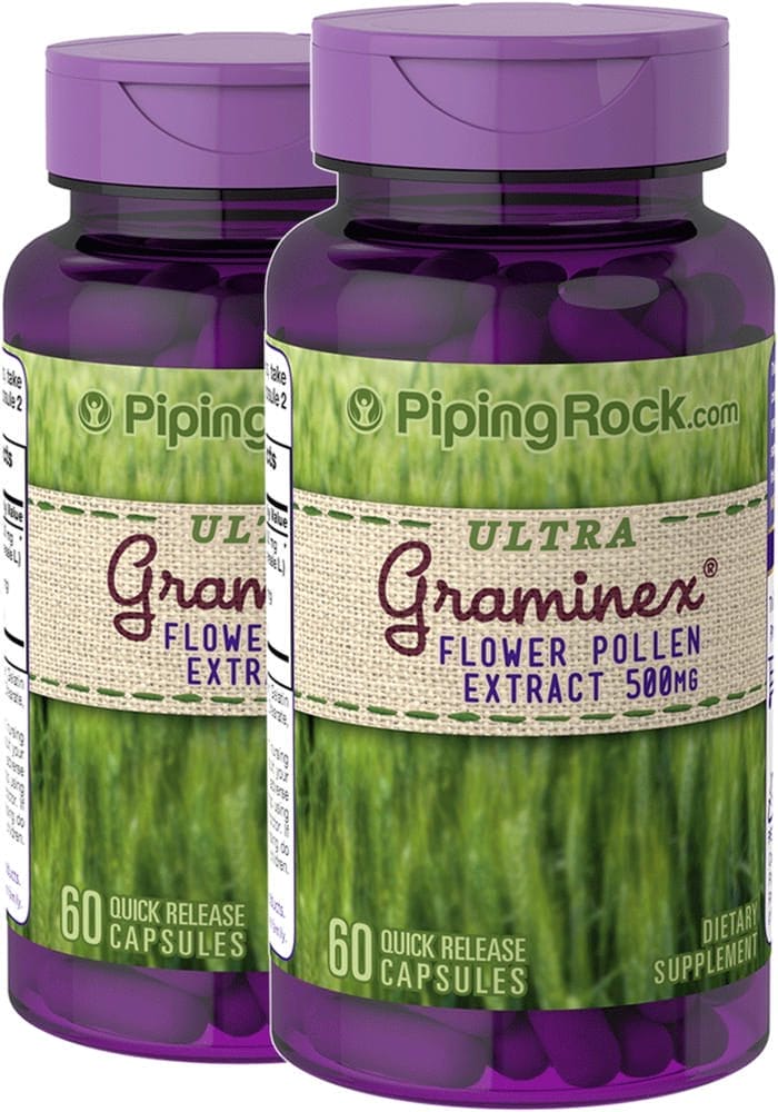 Polen de flores Ultra Graminex Ext , 500 mg, 60 Cápsulas de liberación rápida, 2 Botellas/Frascos
