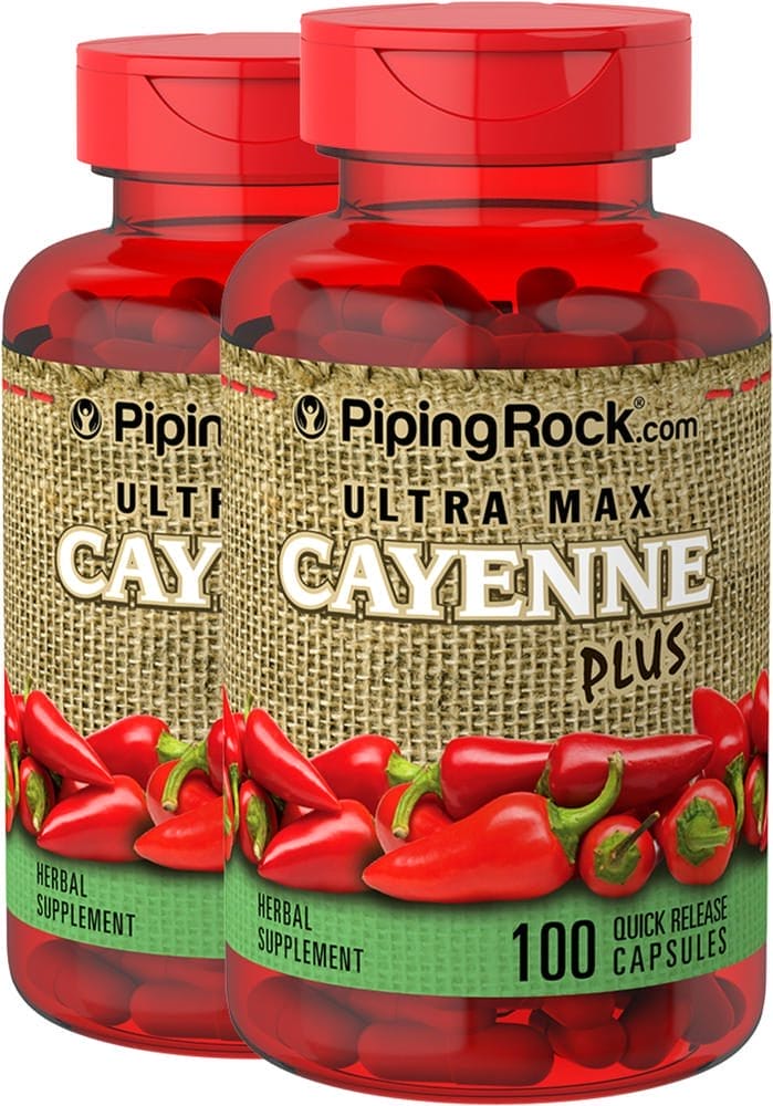 Ultra Max cayena Plus, 100 Cápsulas de liberación rápida, 2 Botellas/Frascos