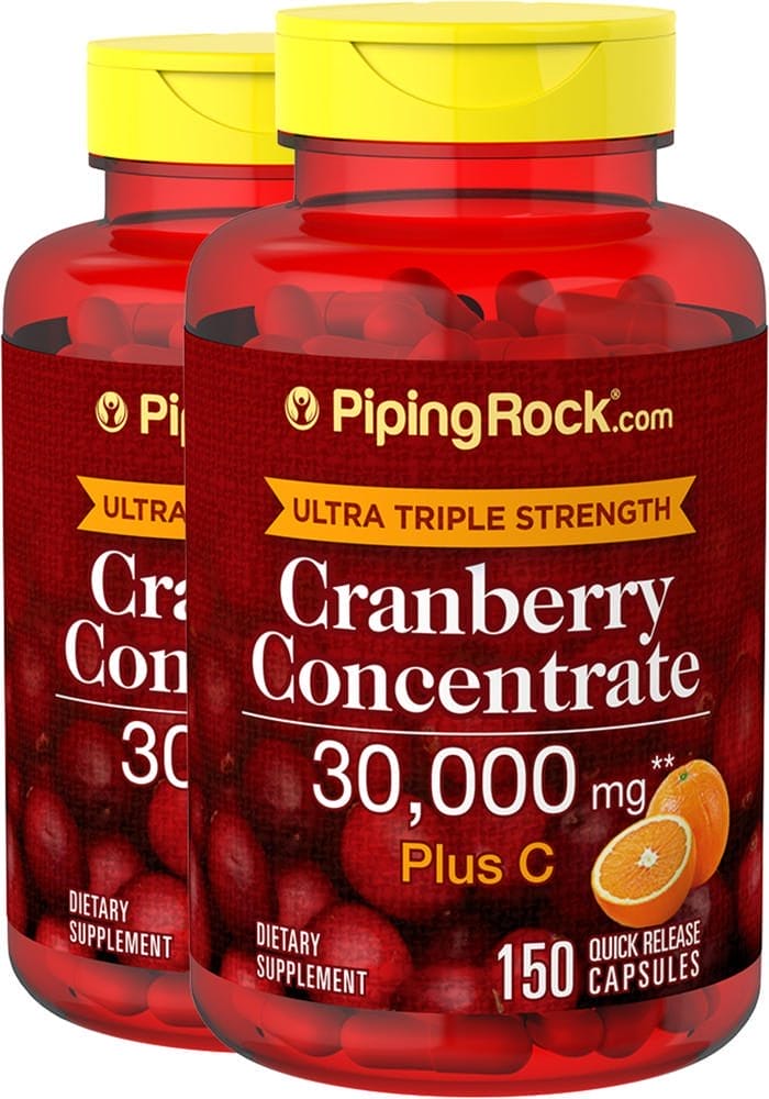 Arándano americano de triple concentración y vitamina C, 30000 mg (por dosis), 150 Cápsulas de liberación rápida, 2 Botellas/Frascos