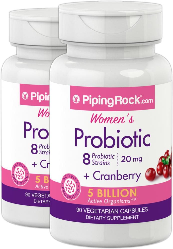 Probiótico para mujeres (8 cepas y 5000 millones de organismos) con arándano, 90 Cápsulas vegetarianas, 2 Botellas/Frascos