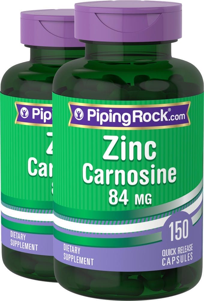 Zinc carnosina, 84 mg, 150 Cápsulas de liberación rápida, 2 Botellas/Frascos