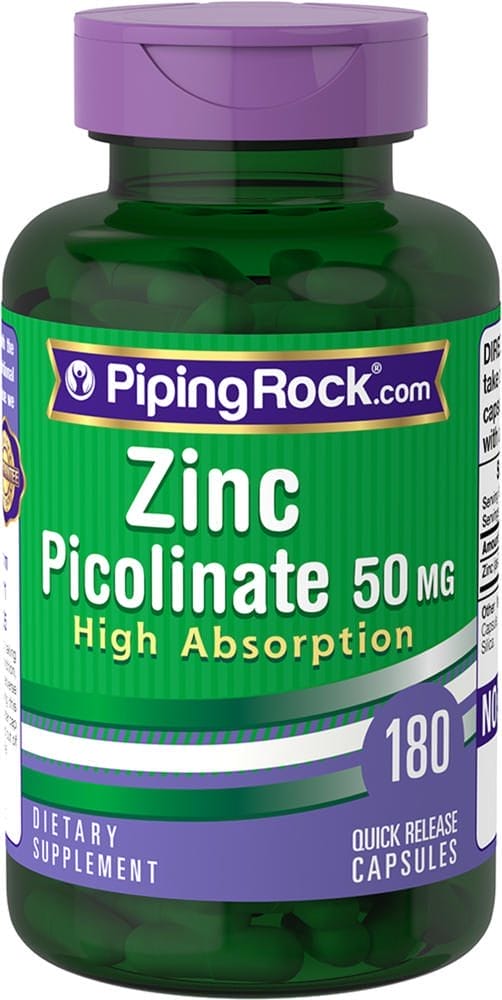 Picolinato de cinc (cinc de gran absorción), 50 mg, 180 Cápsulas de liberación rápida