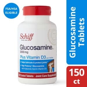 Schiff Glucosamine Plus Vitamin D3 y Ácido Hialurónico 2000 mg, 150 tabletas