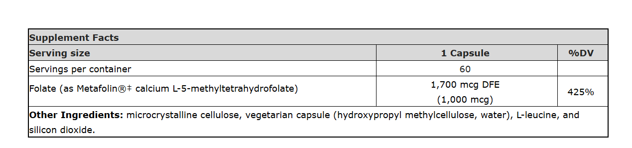 L-Methylfolate, L-Metilfolato (60 caps) - Imagen 2